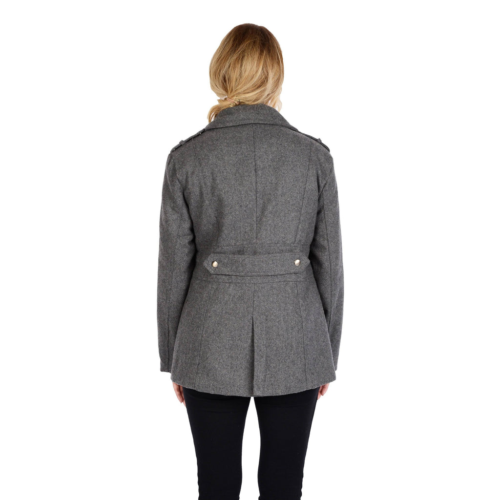 Charcoal Grey Wool Blend Double Breasted Peacoat K147857