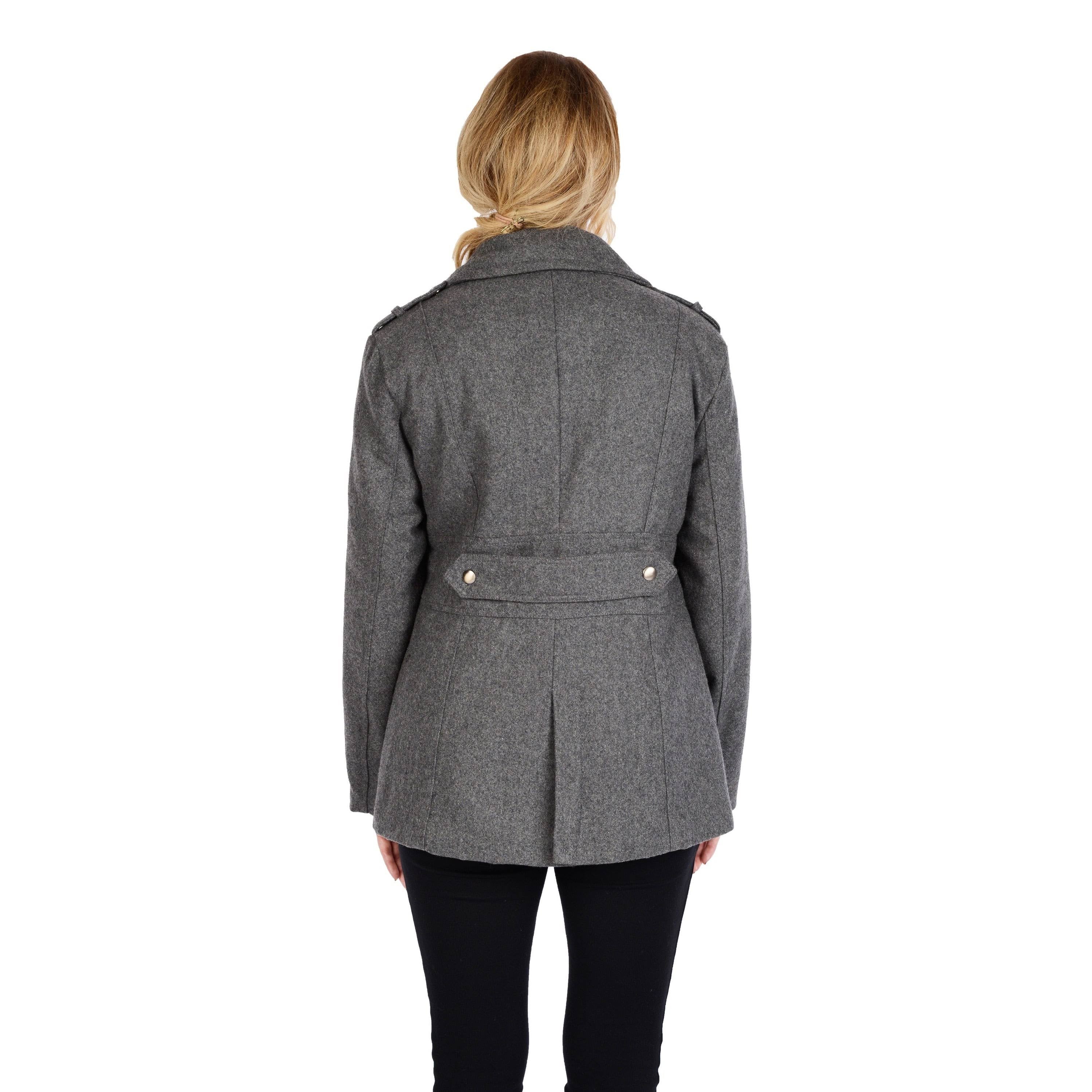 Charcoal Grey Wool Blend Double Breasted Peacoat K147857