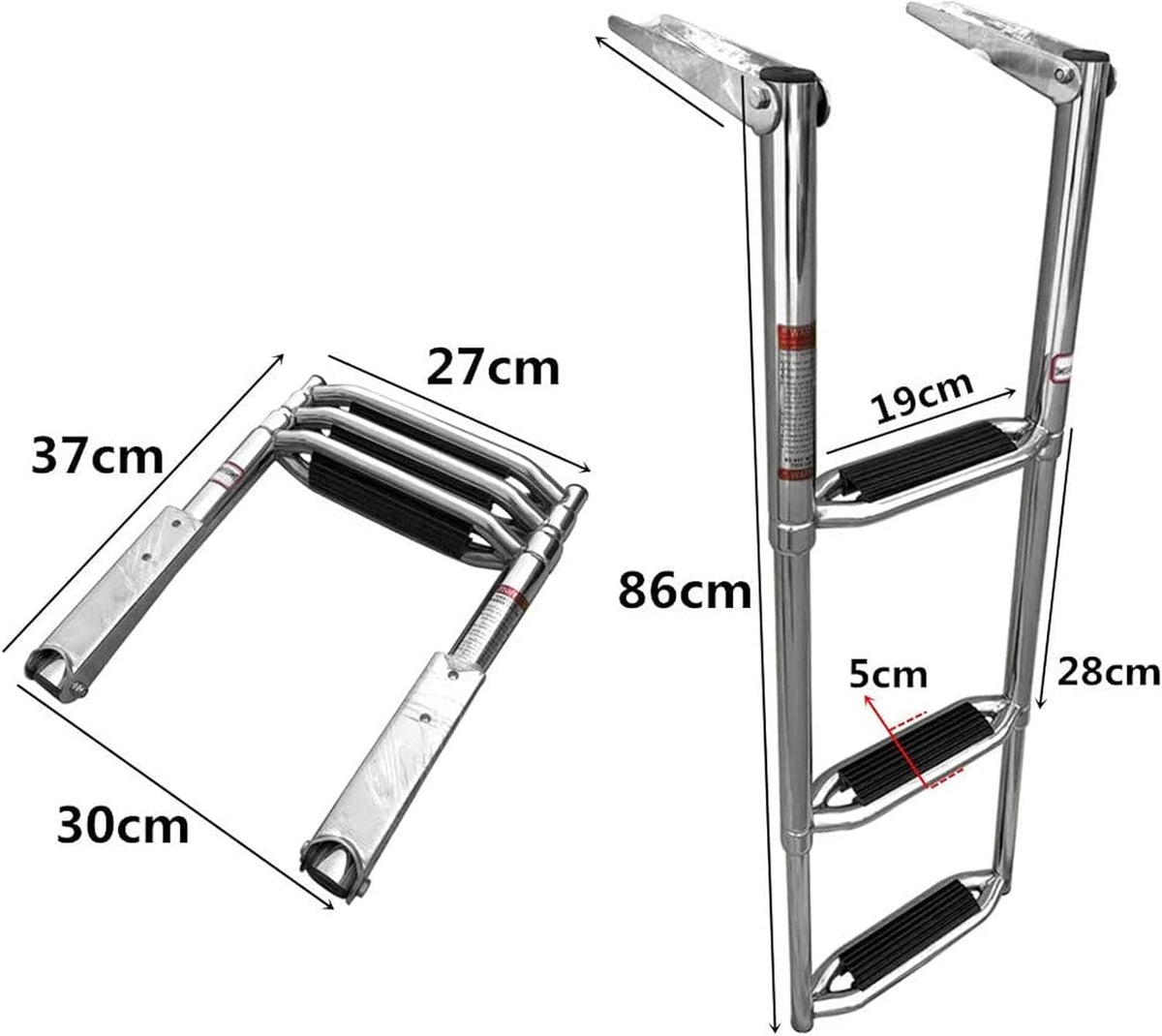 Stainless Steel 3 Step Telescoping Pontoon Boat Ladder with Retaining Strap, 900 Pound Capacity, Pack of 2 P783866