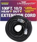100 ft Heavy Duty 3 Prong Extension Cord with Multiple Outlets, Lighted End, Black Z8910