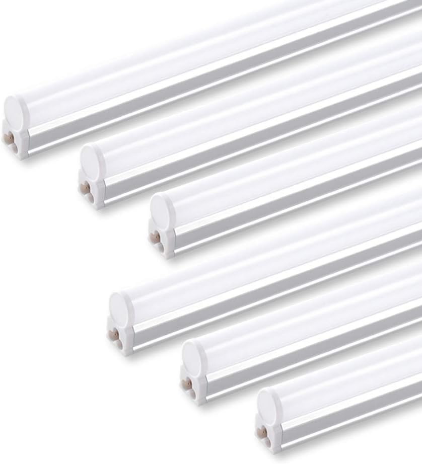 Pack of 6 LED T5 Integrated Single Fixture, 4FT, 2200lm, 4000K, 20W, Utility Shop Light P3268
