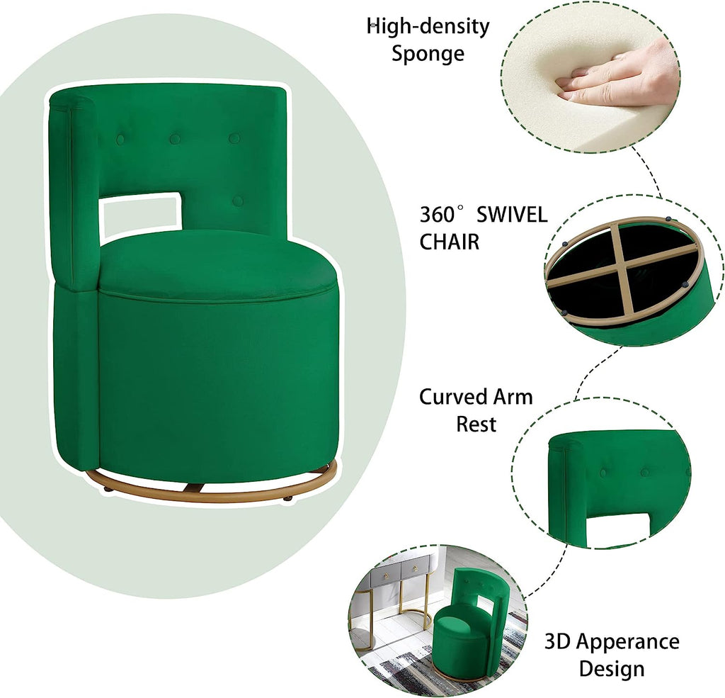 Velvet Swivel Accent Chair with Storage and Gold Metal Base V430