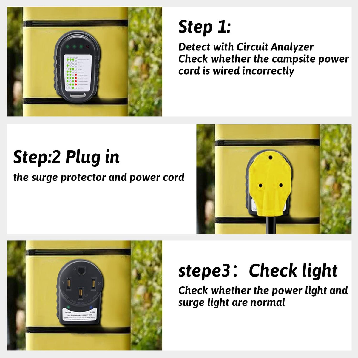 50 Amp Surge Protector and Power Pedestal Tester with LED Indicator Light, Pack of 2 O640603