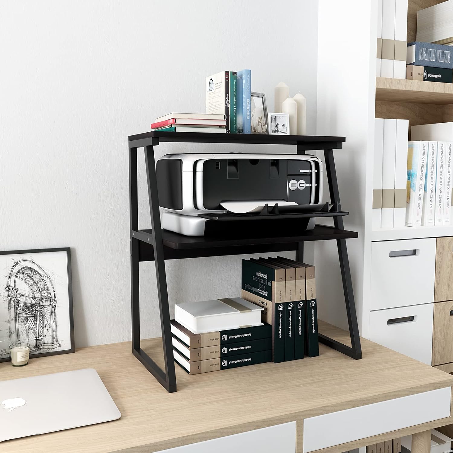 Black 3-Tier Printer Stand with Storage Shelves E431725
