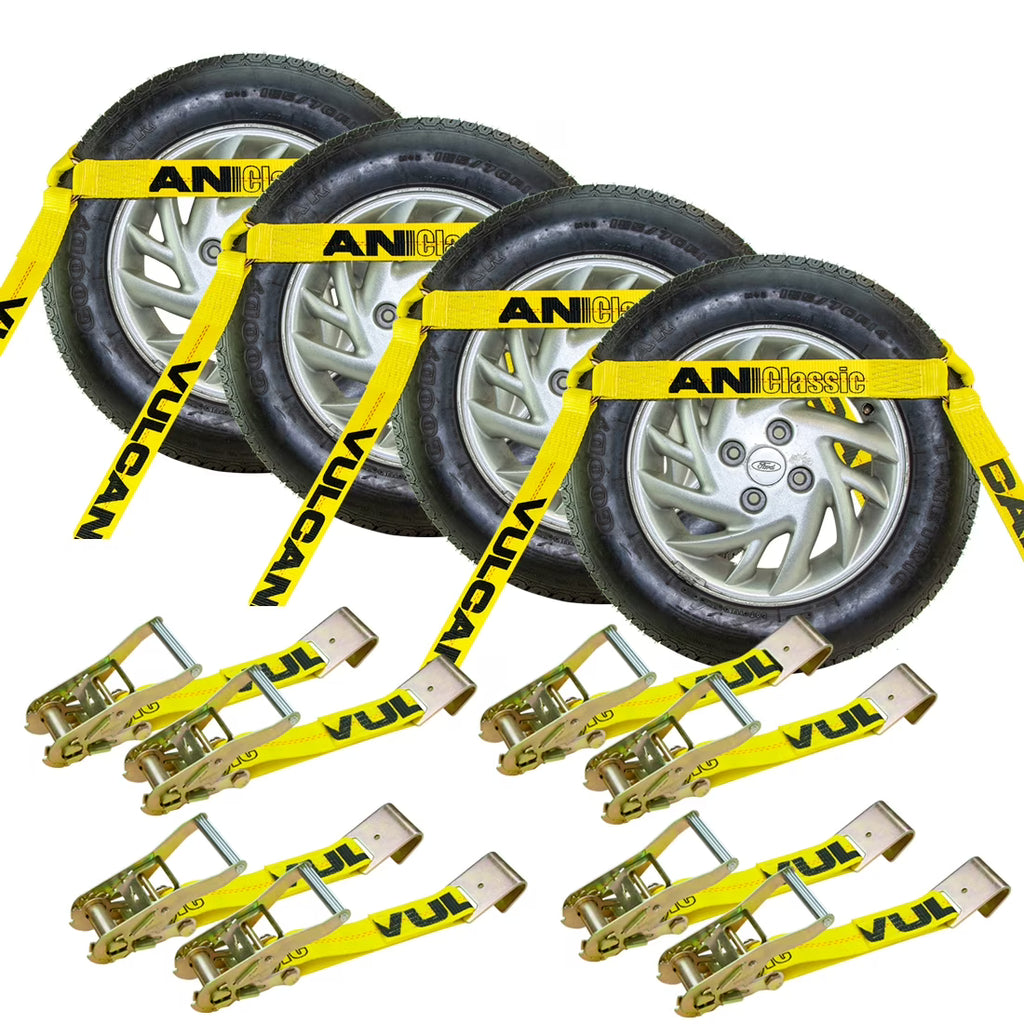 Car Tie Down 4 Pack Flat Hooks Classic Yellow 3300 Lbs SWL J14450