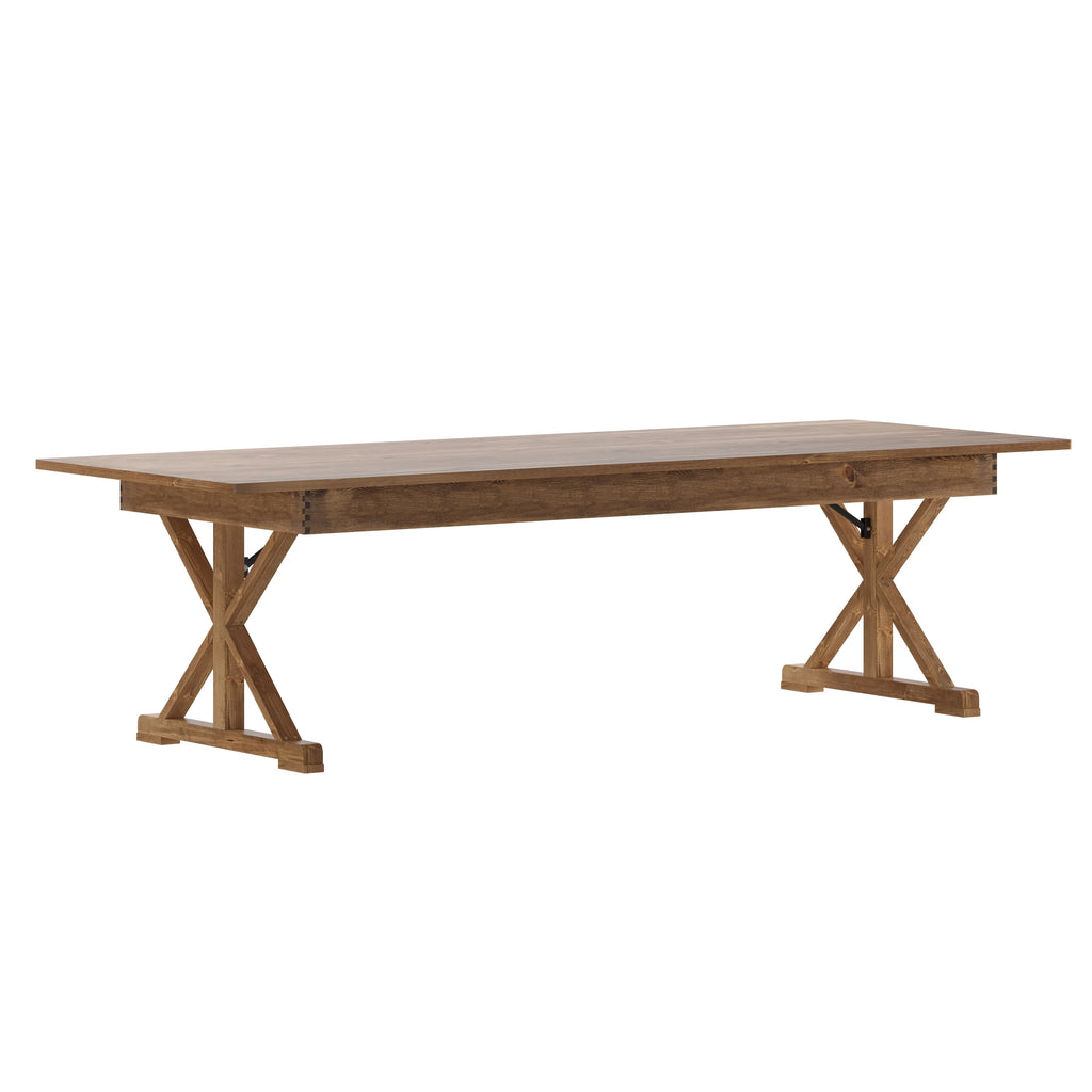 Rectangular Solid Pine Folding Farm Table with Crisscross Legs D551