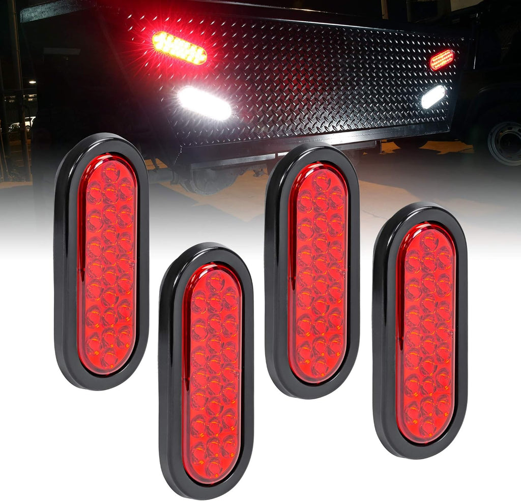 4pc 6" White Oval LED Trailer Tail Light Kit P5027