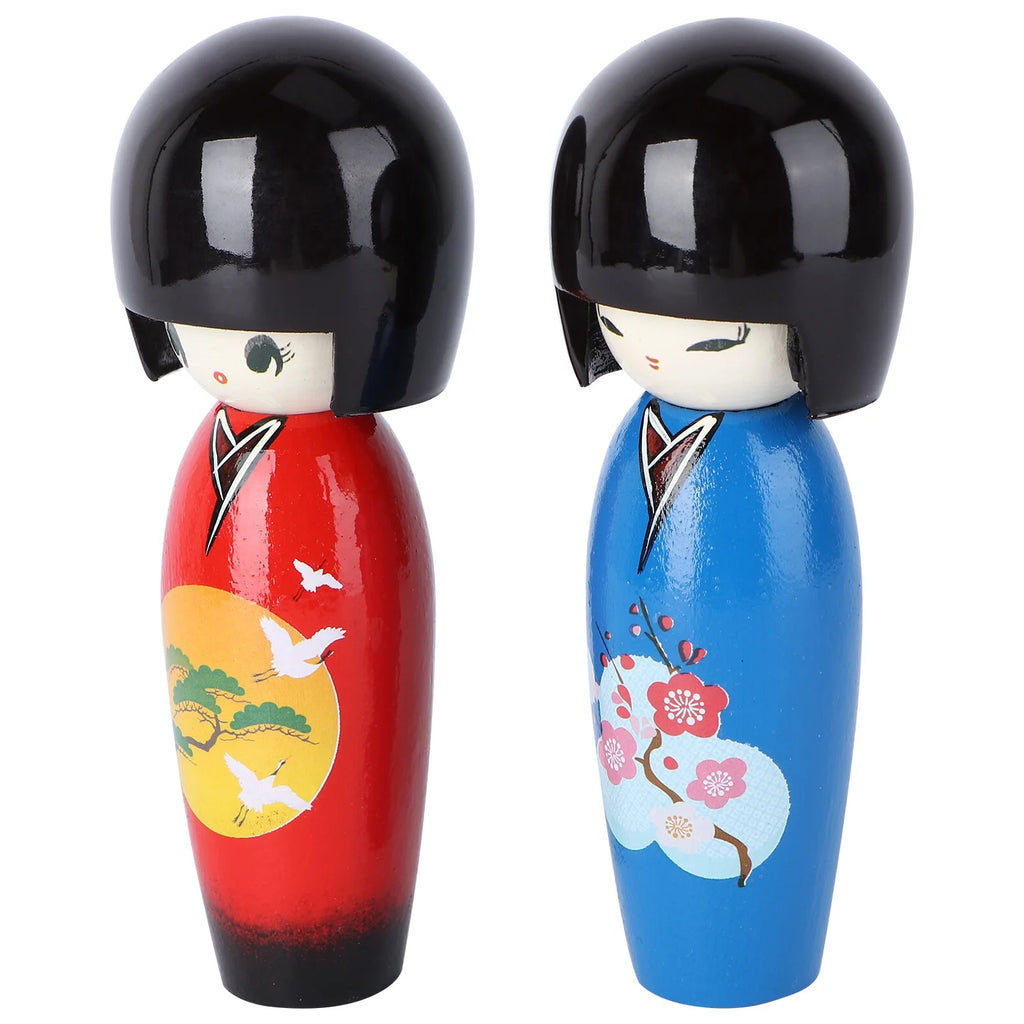 2Pcs Japanese Kimono Girl Dolls Wooden Toy Decor G24745