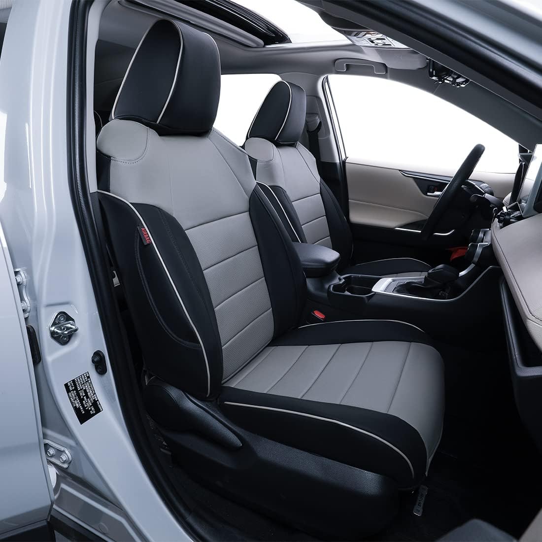 Black with Red Piping Leatherette Car Seat Covers X4600
