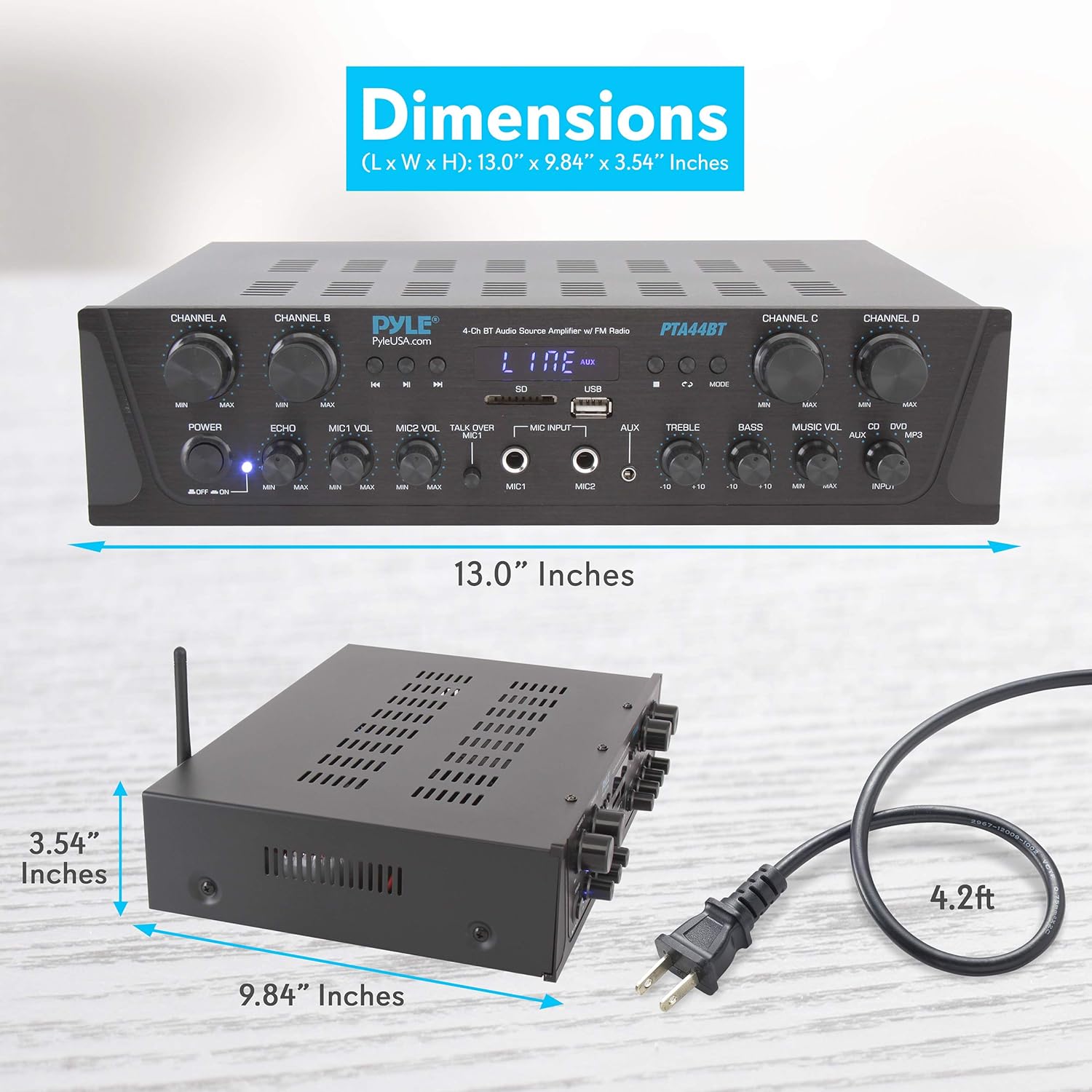 500W 4 Channel Bluetooth Amplifier with FM, USB, Microphone F2837