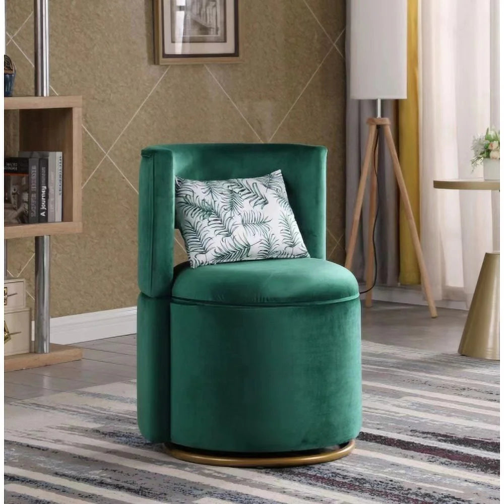 Velvet Swivel Accent Chair with Storage and Gold Metal Base V430