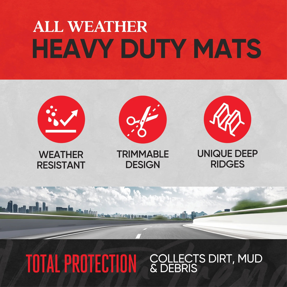 3pc Rubber Floor Mats for Car SUV All Weather V78078