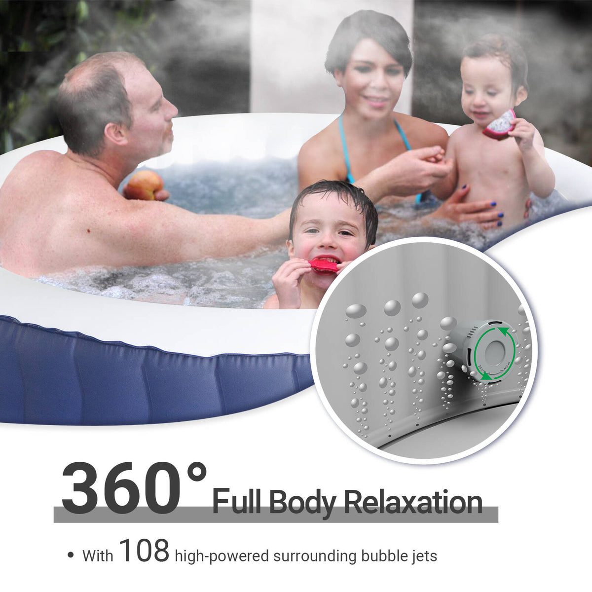 Navy Blue Inflatable Hot Tub 4 Person with 108 Air Jets V1266