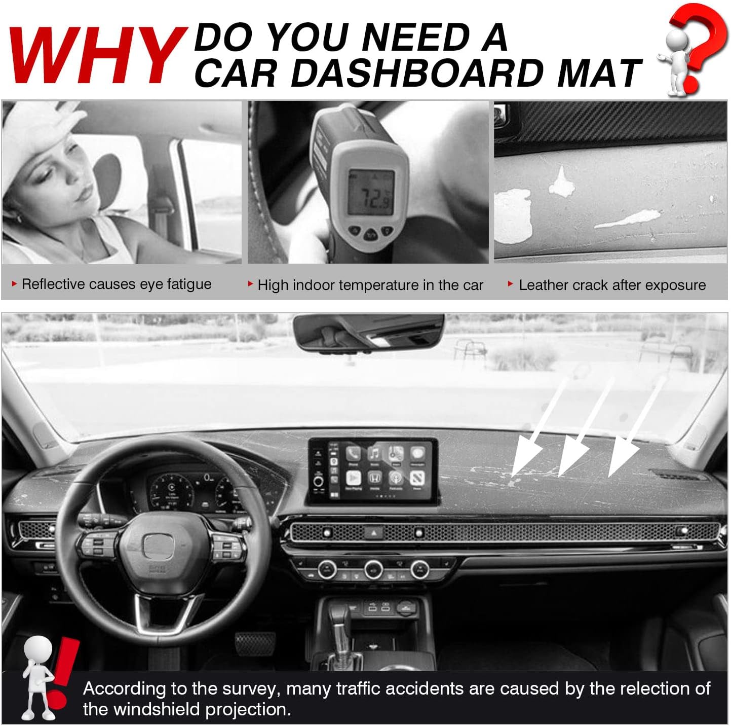 Custom Fit Flannel Dashboard Cover Mat for Honda Civic 2022 2023 A12584