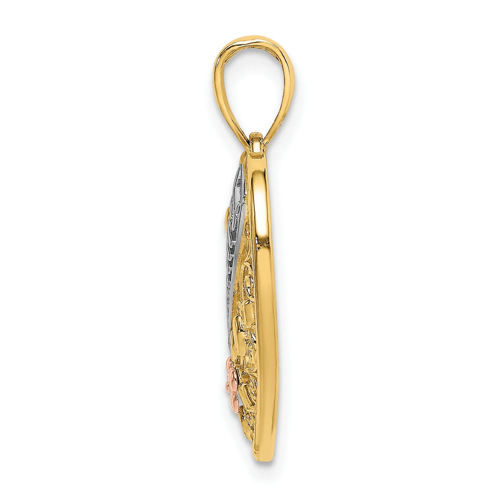 10K Two-Tone Gold Rhodium-Plated Grandma Heart Pendant Charm A274054