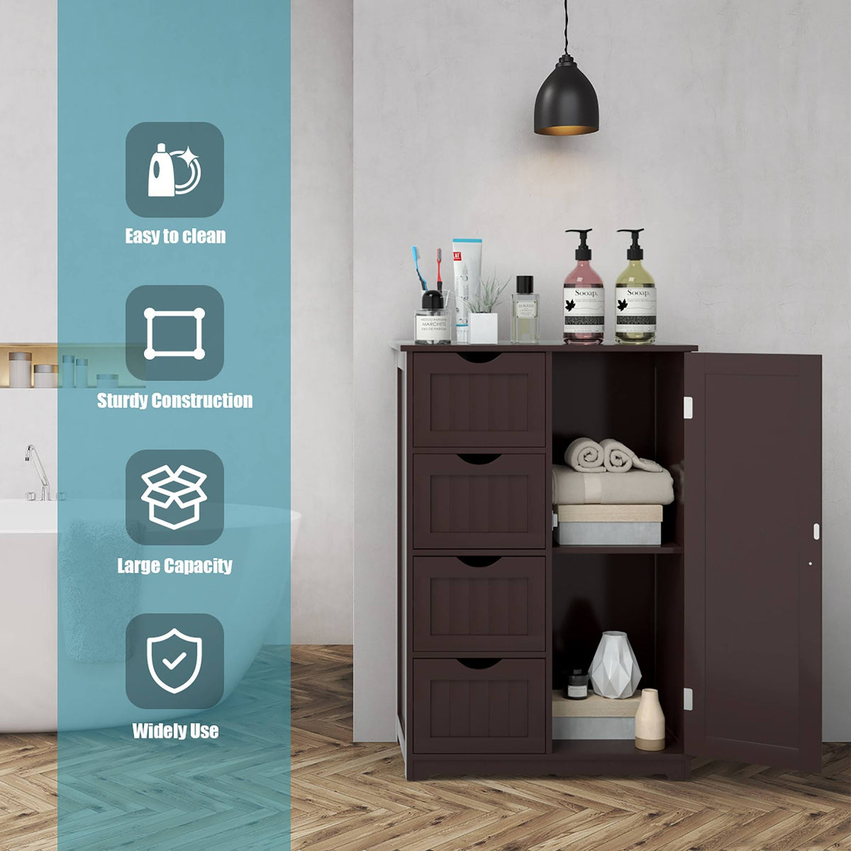 Brown Storage Cabinet with 4-Drawers 2-Shelves D84377