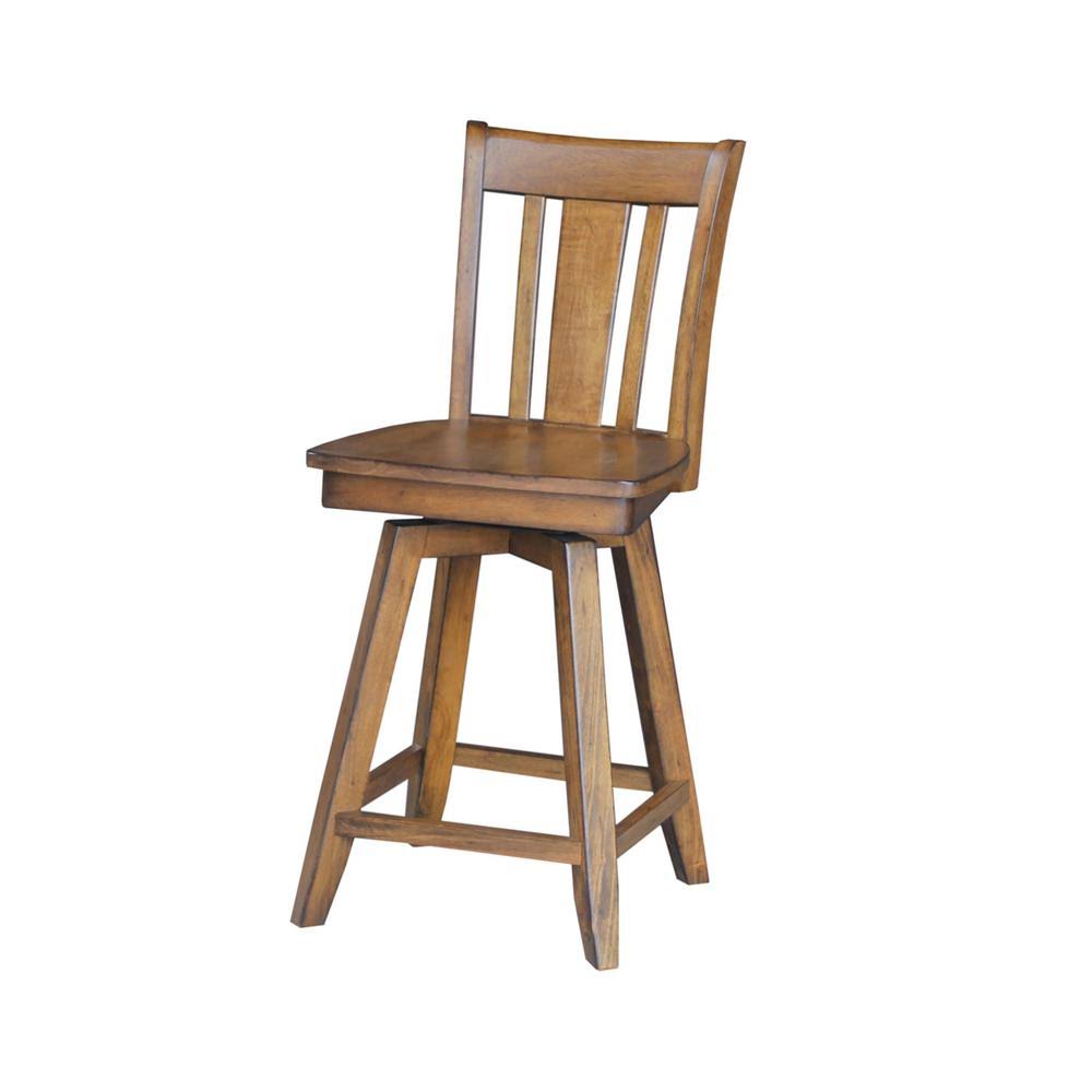 Pecan Counter Height Stool with Swivel & Auto Return Seat Height E43414