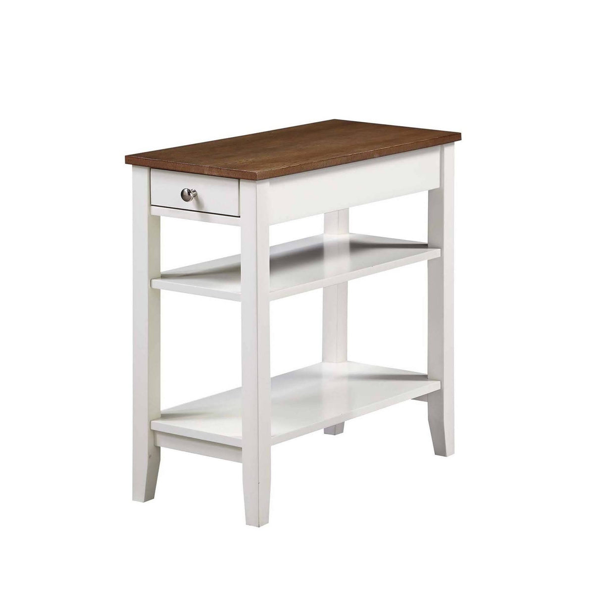 3 Tier End Table with Drawer Driftwood Top White Frame E171