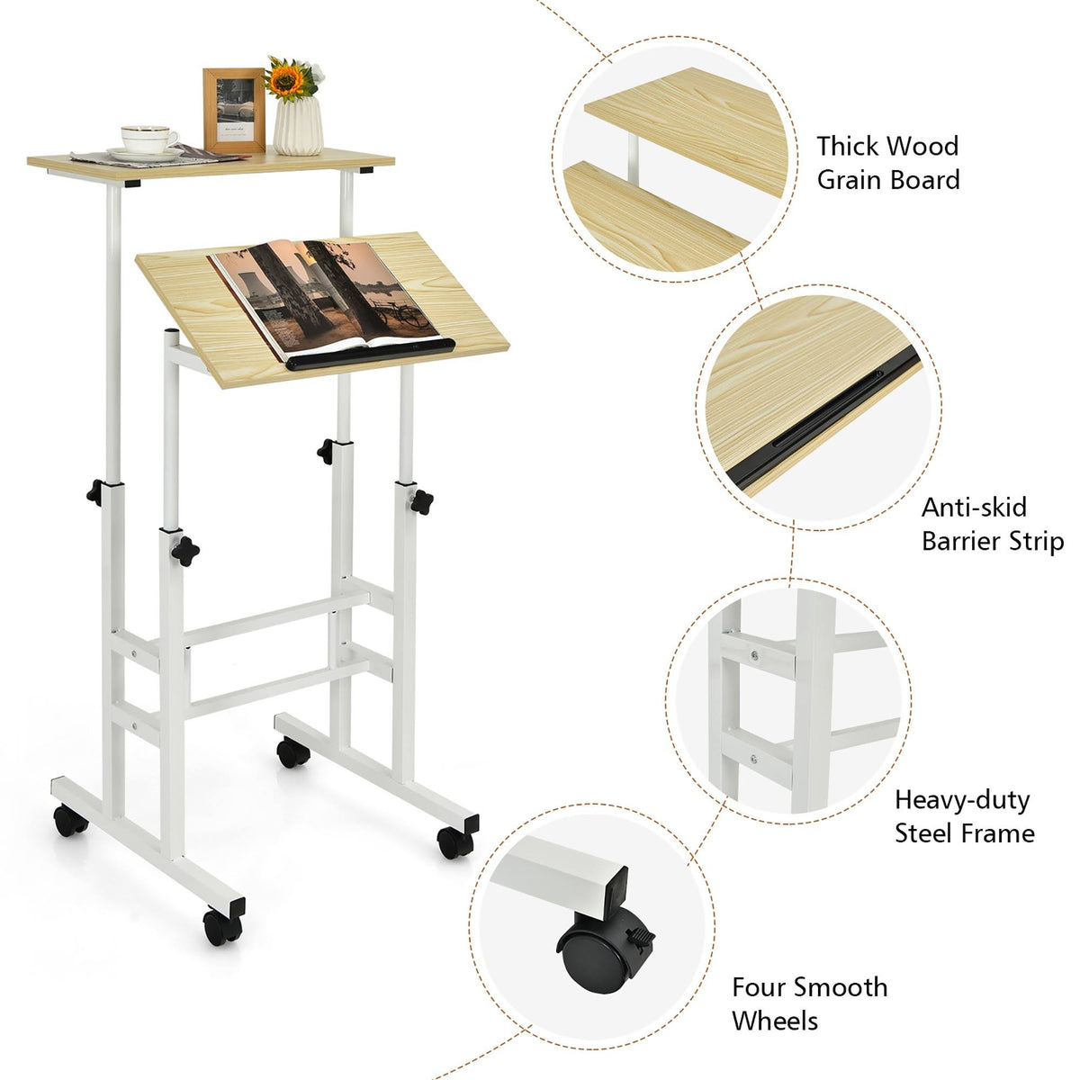 Mobile Standing Desk Rolling Adjustable Laptop Cart D92663