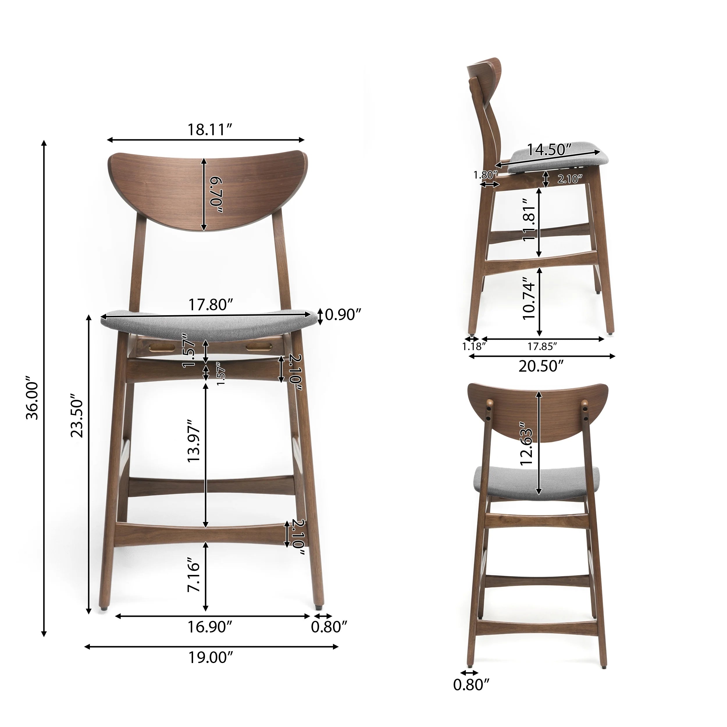 Dark Grey Fabric Counter Chair, Set of 2 Q8110