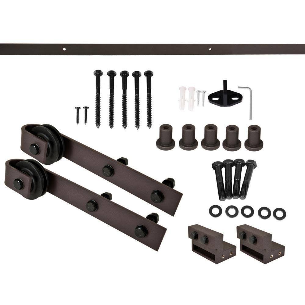 Espresso Stained Solid Pine Wood Interior Sliding Barn Door with Hardware Kit E446133