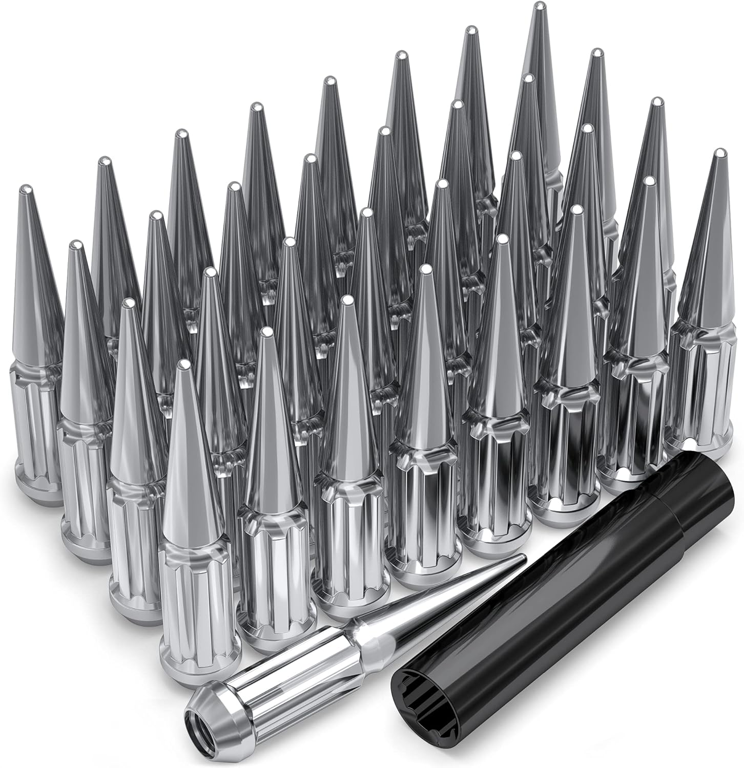 Black 1/2"-20 1-Pc Spline Spike Lug Nut Set, 33 Pack E660
