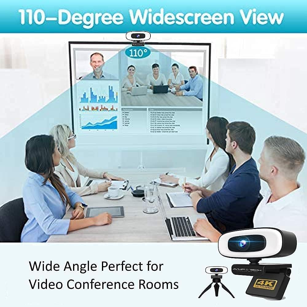 4K Webcam with Light Ultra HD 8MP Autofocus USB Web Cam with Microphone X39406
