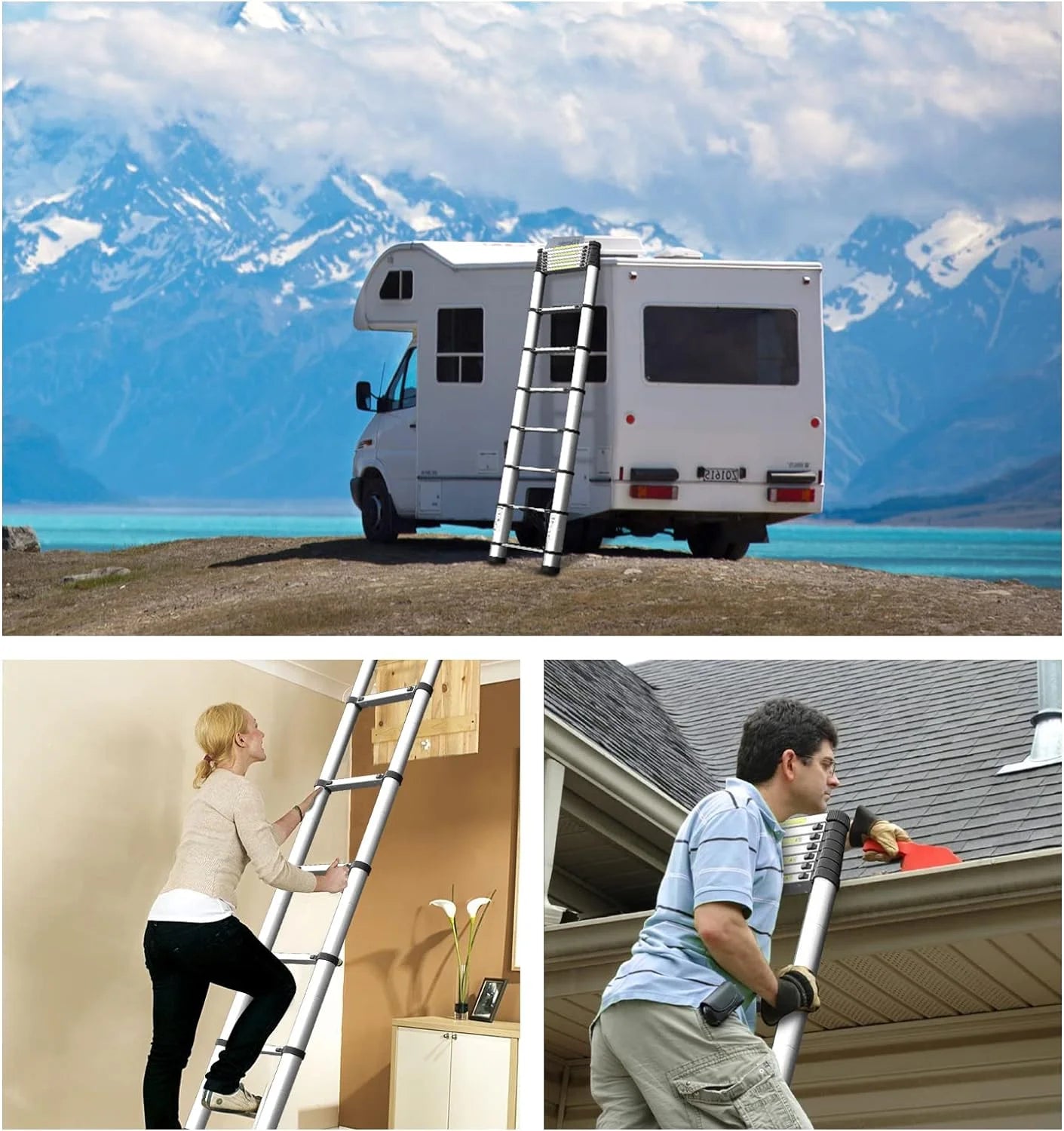 Telescoping Ladder 16.5FT Aluminum Alloy Folding Ladder, 330 lbs Load I67026
