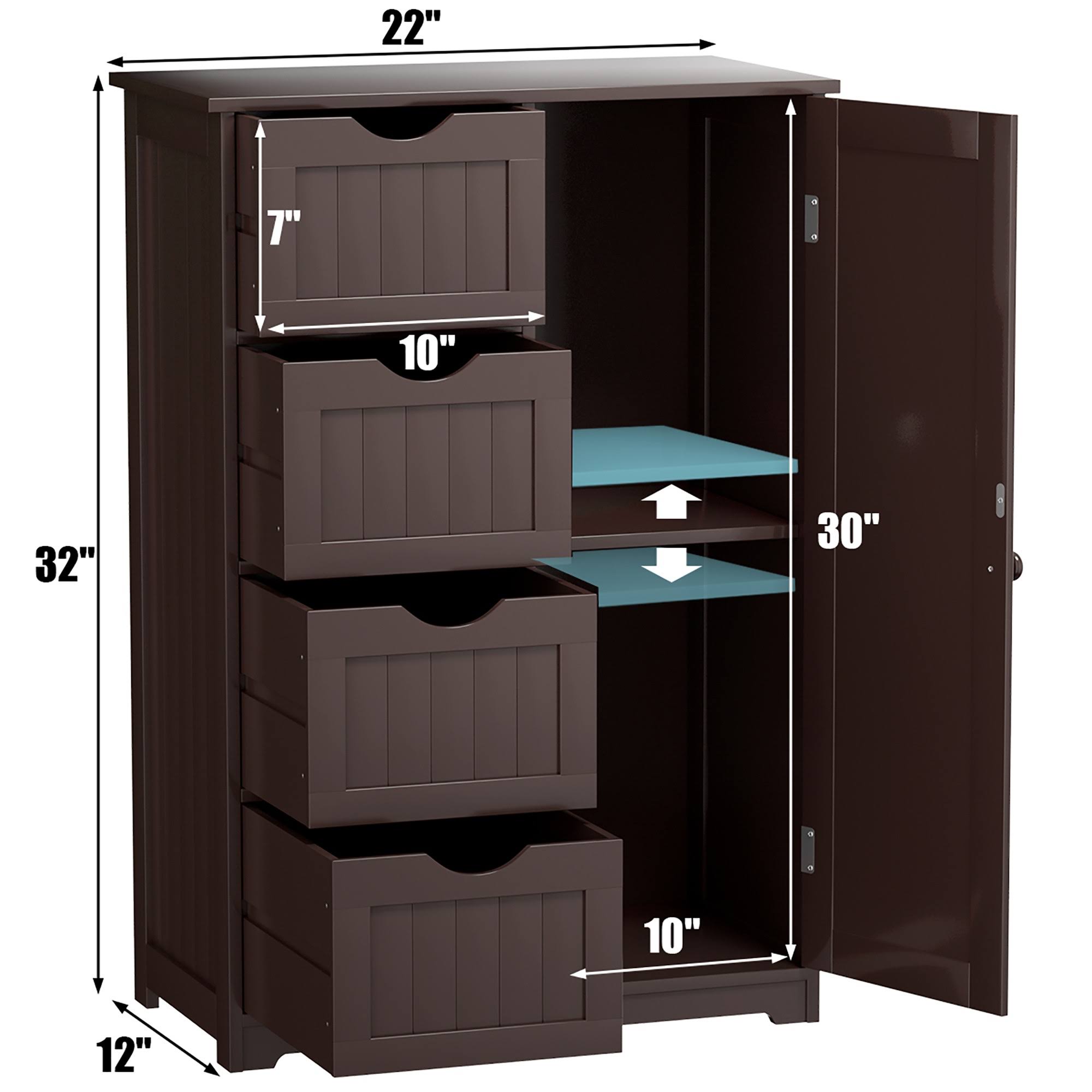 Brown Storage Cabinet with 4-Drawers 2-Shelves D84377