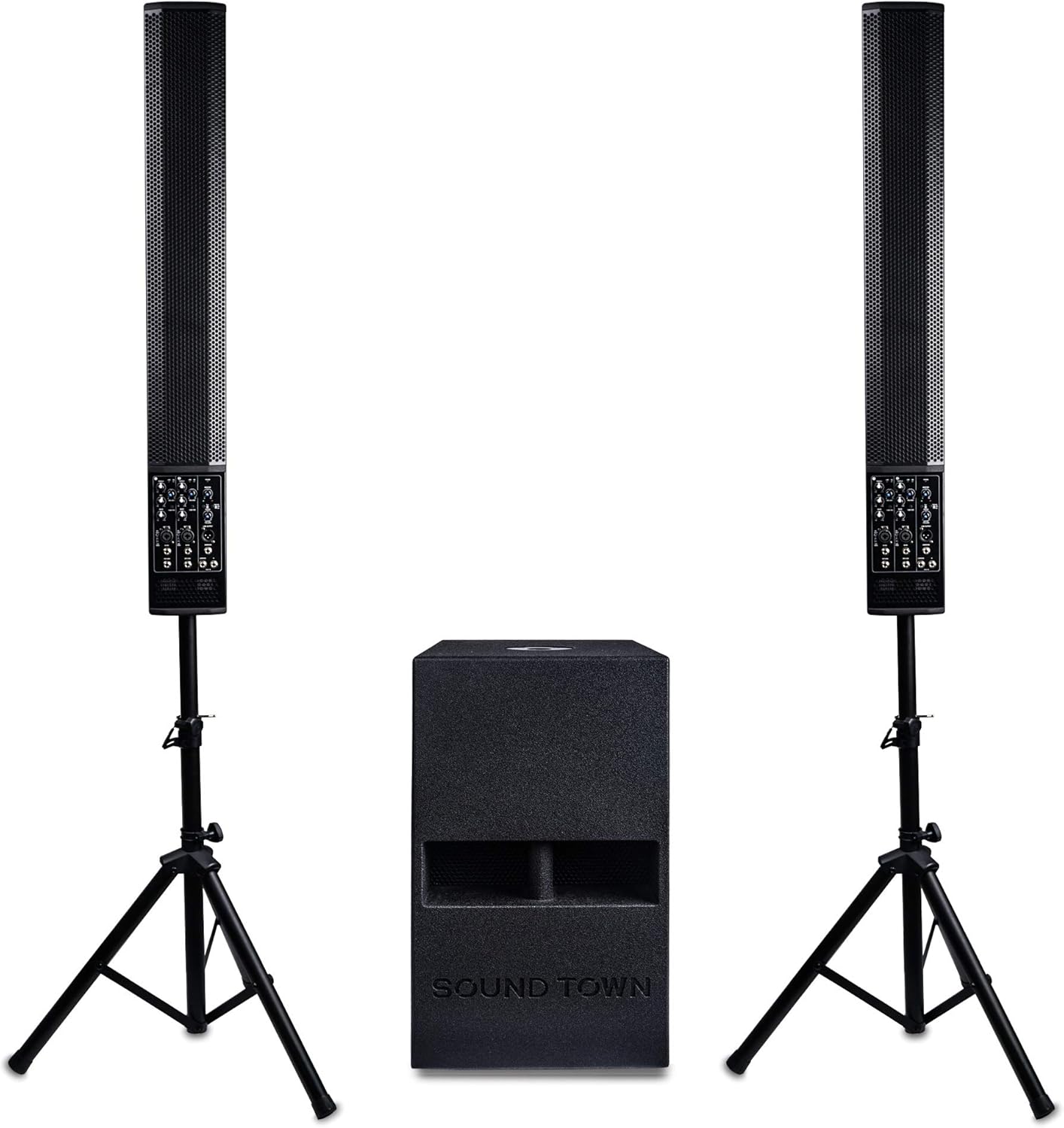 Pair of Powered Column Speakers with Speaker Stands Y812891