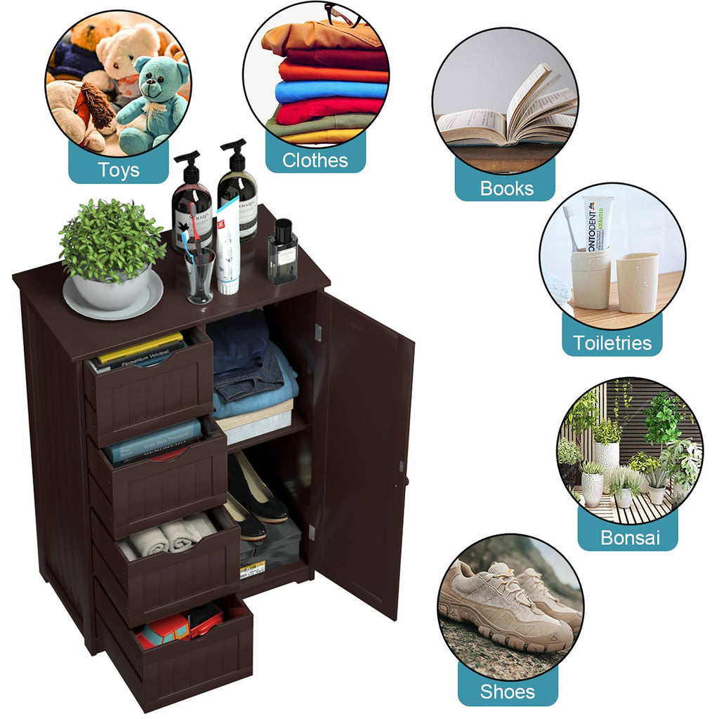Brown Storage Cabinet with 4-Drawers 2-Shelves D84377