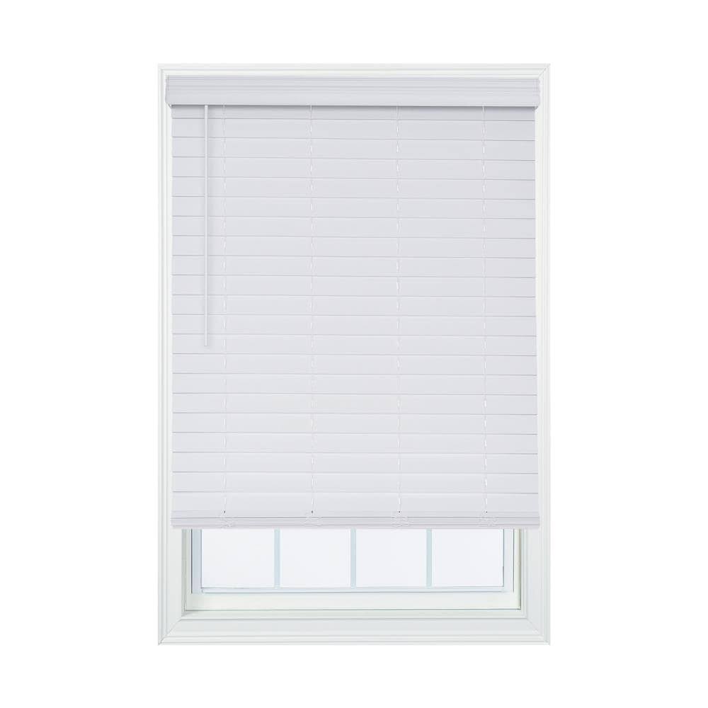 Cordless White Faux Wood Room Darkening Horizontal Blinds Z464695