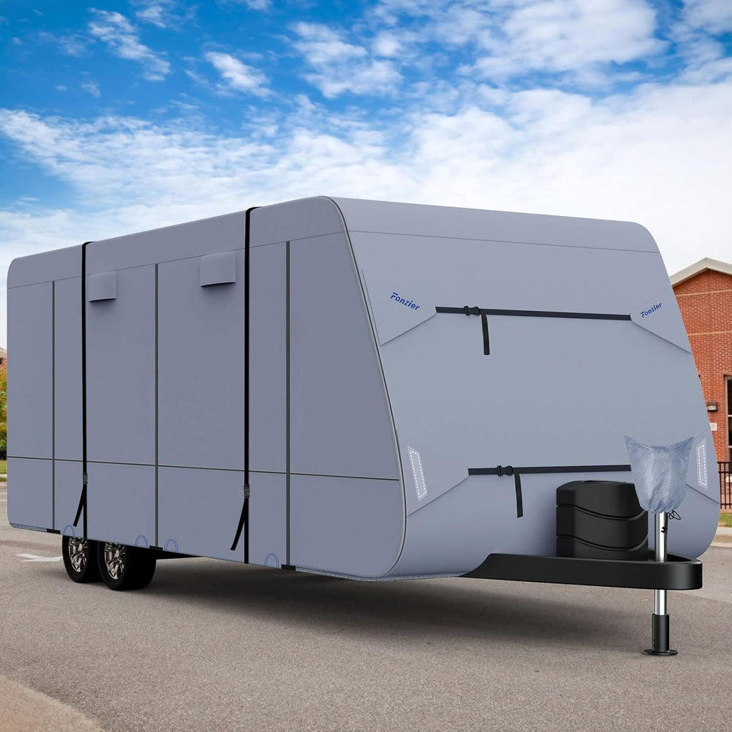 RV Cover for 28'7"-31'6" with 4 Gutter Spout Covers Tongue Jack Cover W764