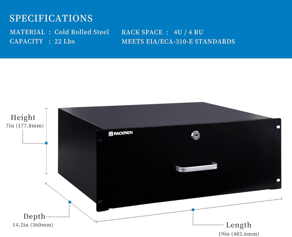 3U Rack Mount Drawer with Lock and Key, Pack of 2 U349