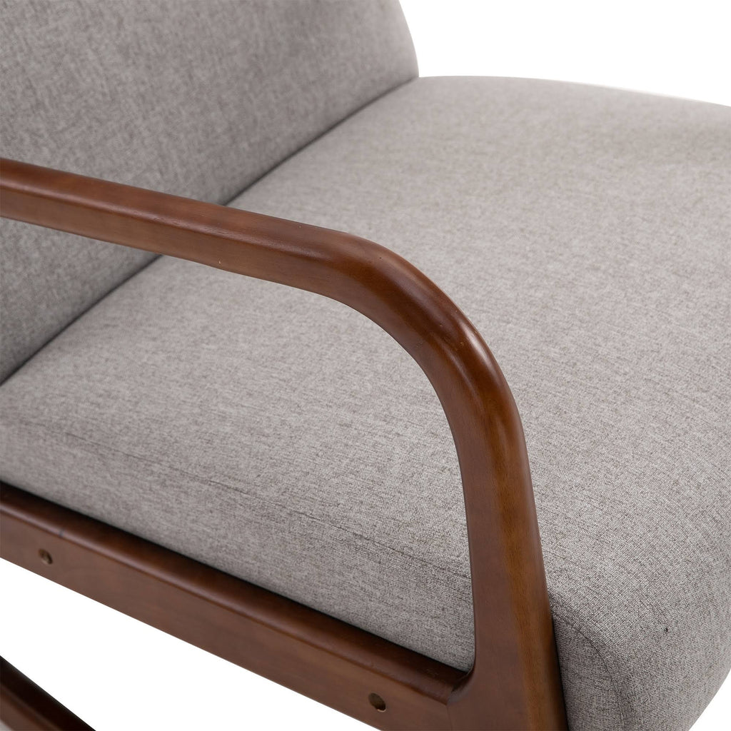 Grey Upholstered Rocking Armchair with Wood Base and Linen Fabric G7659