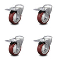 Maroon Poly Swivel Bolt Caster Set 4 with 4x22 Wheel T23397