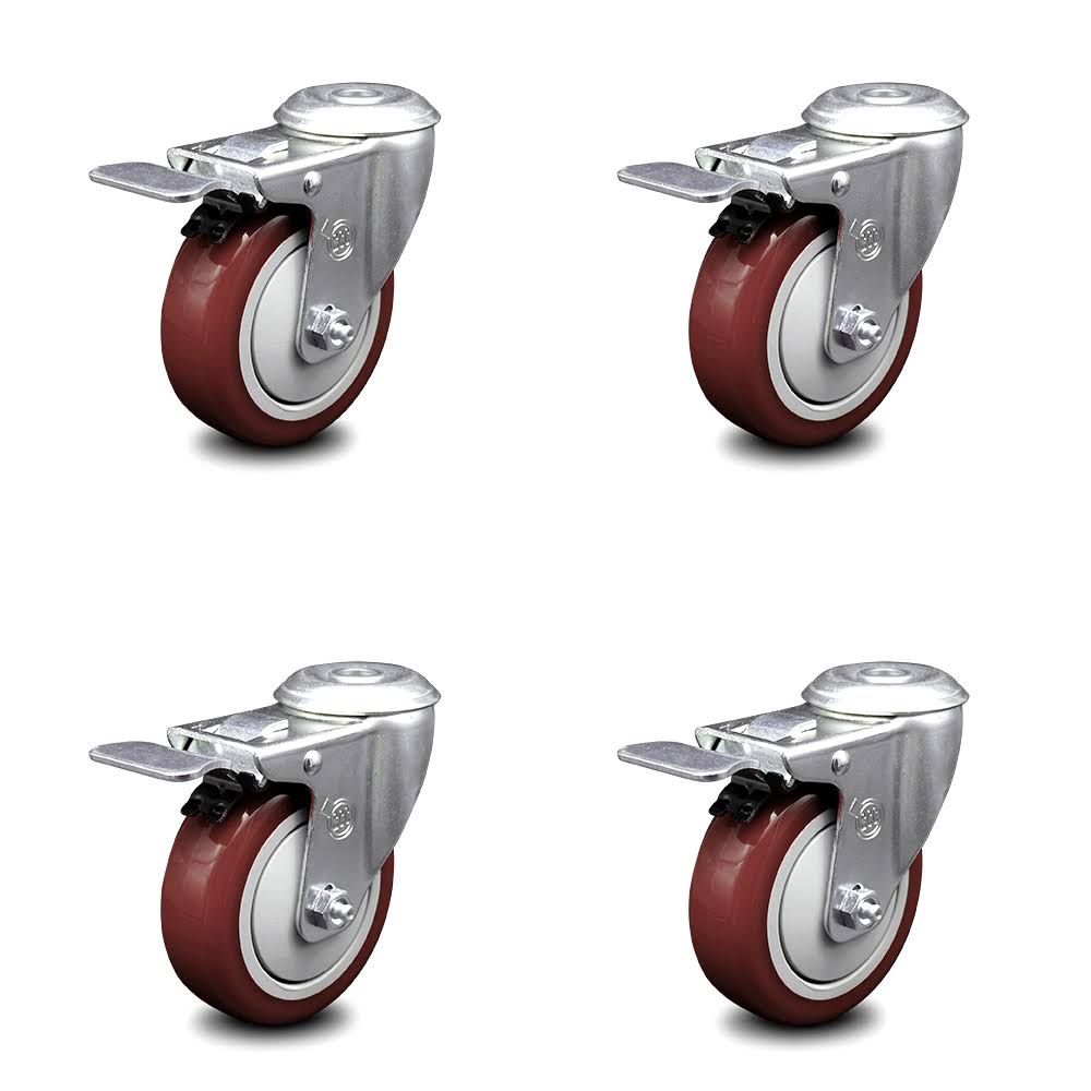 Maroon Poly Swivel Bolt Caster Set 4 with 4x22 Wheel T23397