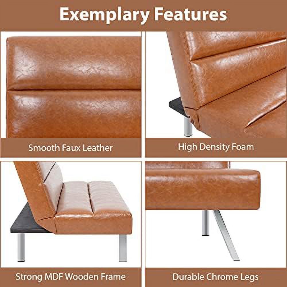 Caramel Leather Futon Sofa Bed V329526