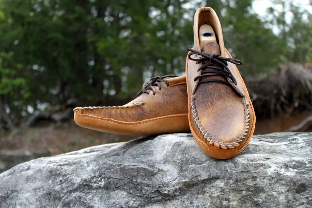 Tan Distressed Batwing Moccasins S678109