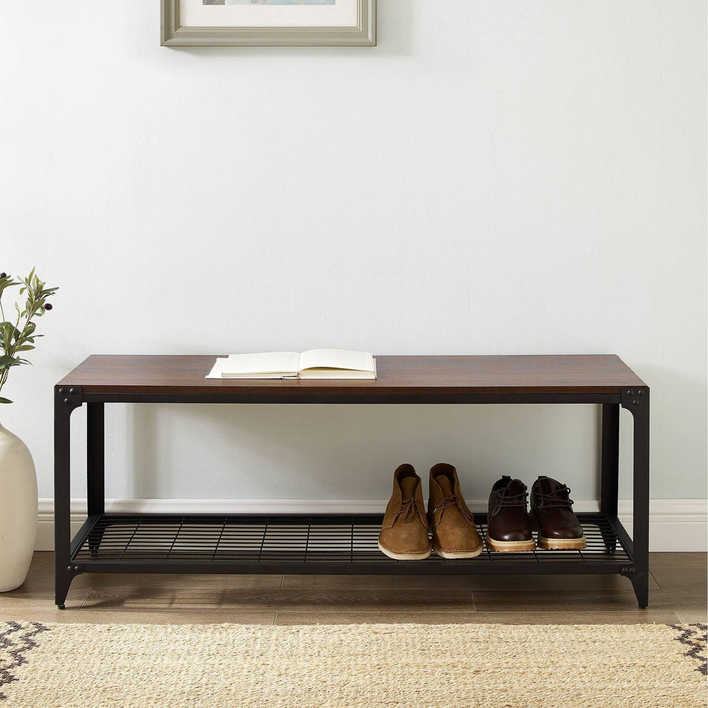 Urban Industrial Angle Iron Entry Bench Dark Walnut F122706