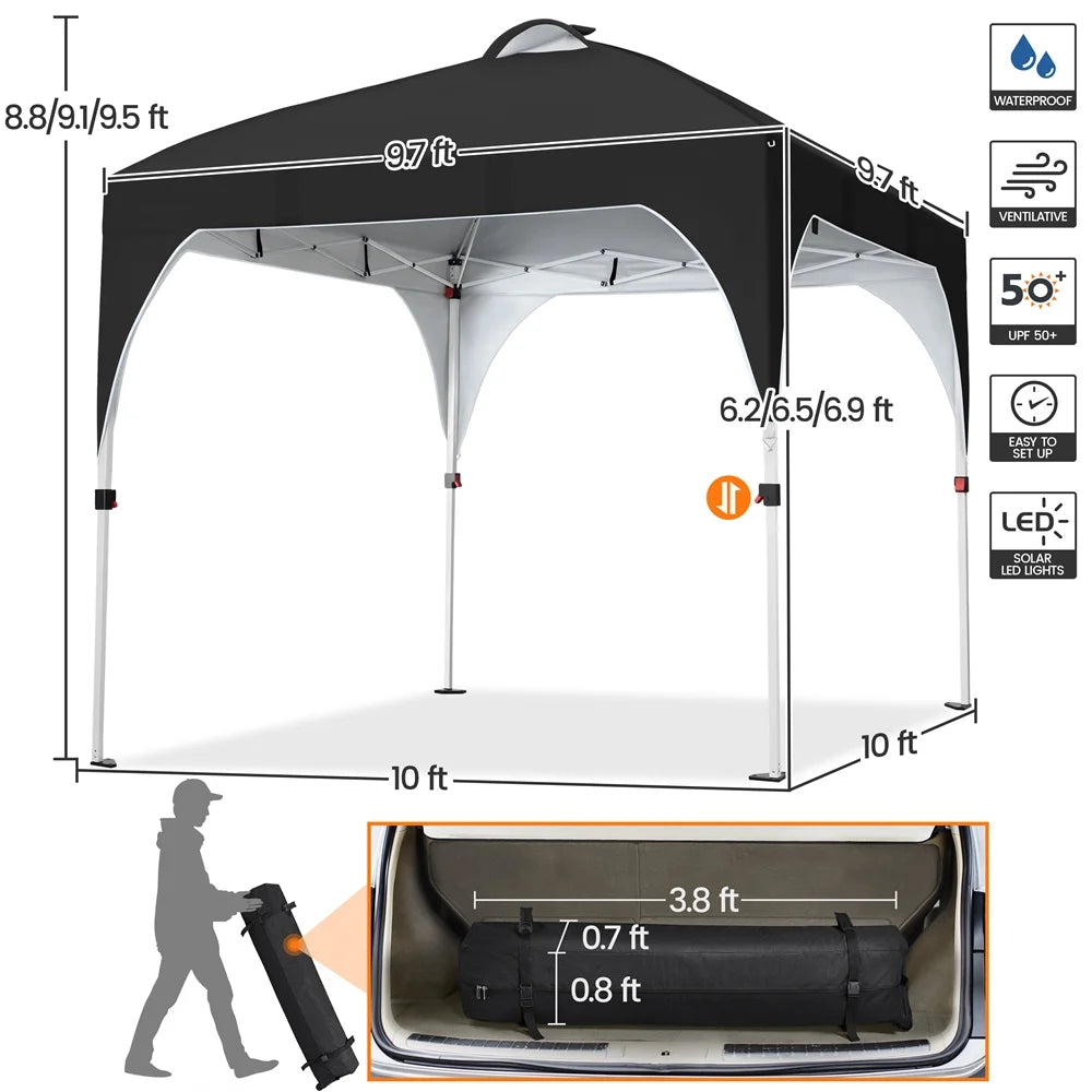 Black 10×10ft Canopy Tent with 17 Solar LED Lights H654467