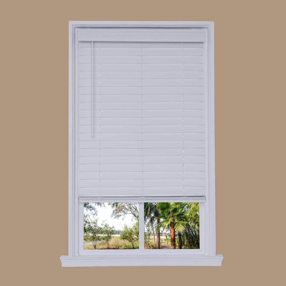 White Faux Wood Cordless Room Darkening Horizontal Blinds B276903