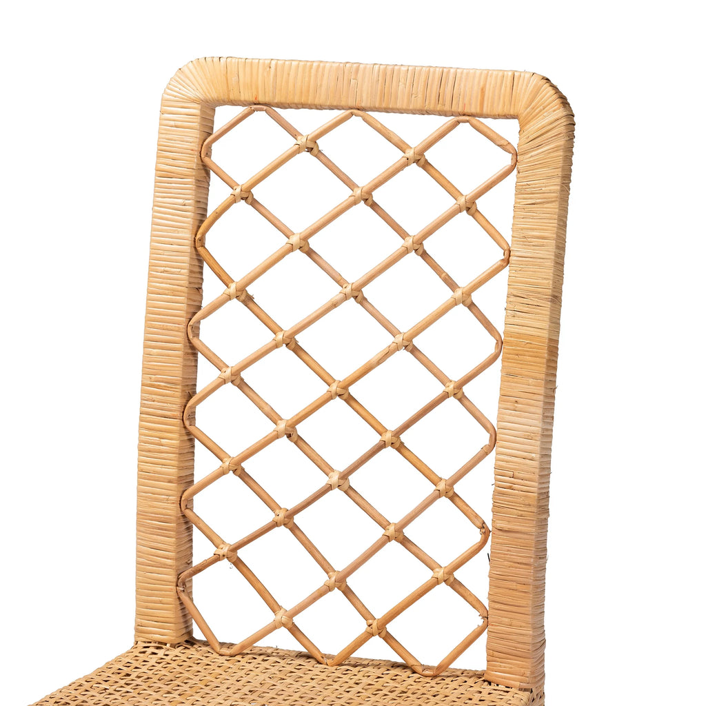 Natural Rattan and Walnut Brown 2-Piece Dining Chair Set I98569
