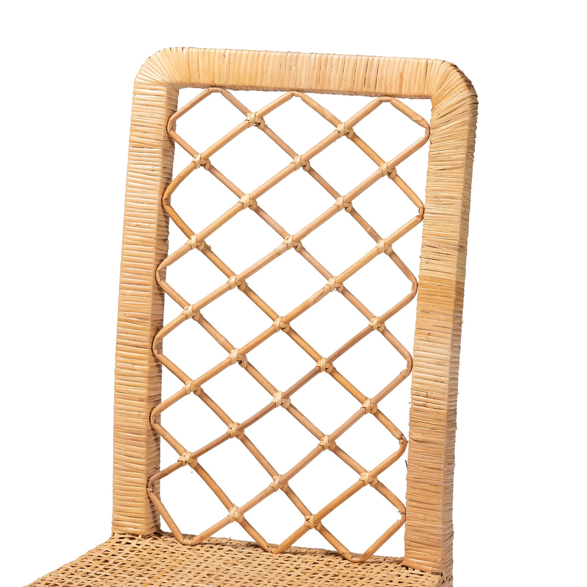 Natural Rattan and Walnut Brown 2-Piece Dining Chair Set I98569