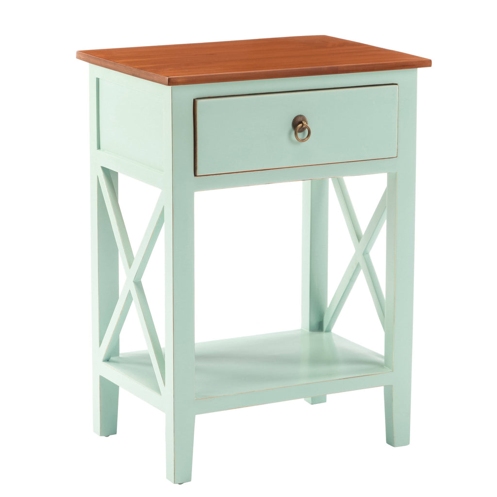 Blue Side Table Cabinet with Drawer and Shelf S9732