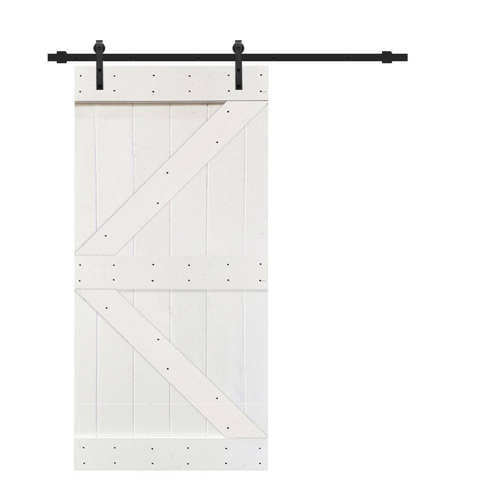 White Knotty Pine Wood Interior Sliding Barn Door with Hardware Kit X129305