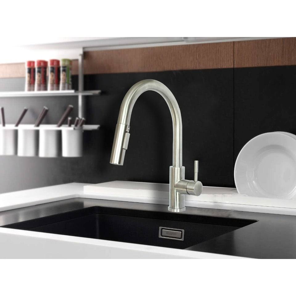 Stainless Steel Kitchen Sink Faucet Single Handle with Pull Down Sprayer Brushed Nickel W132557