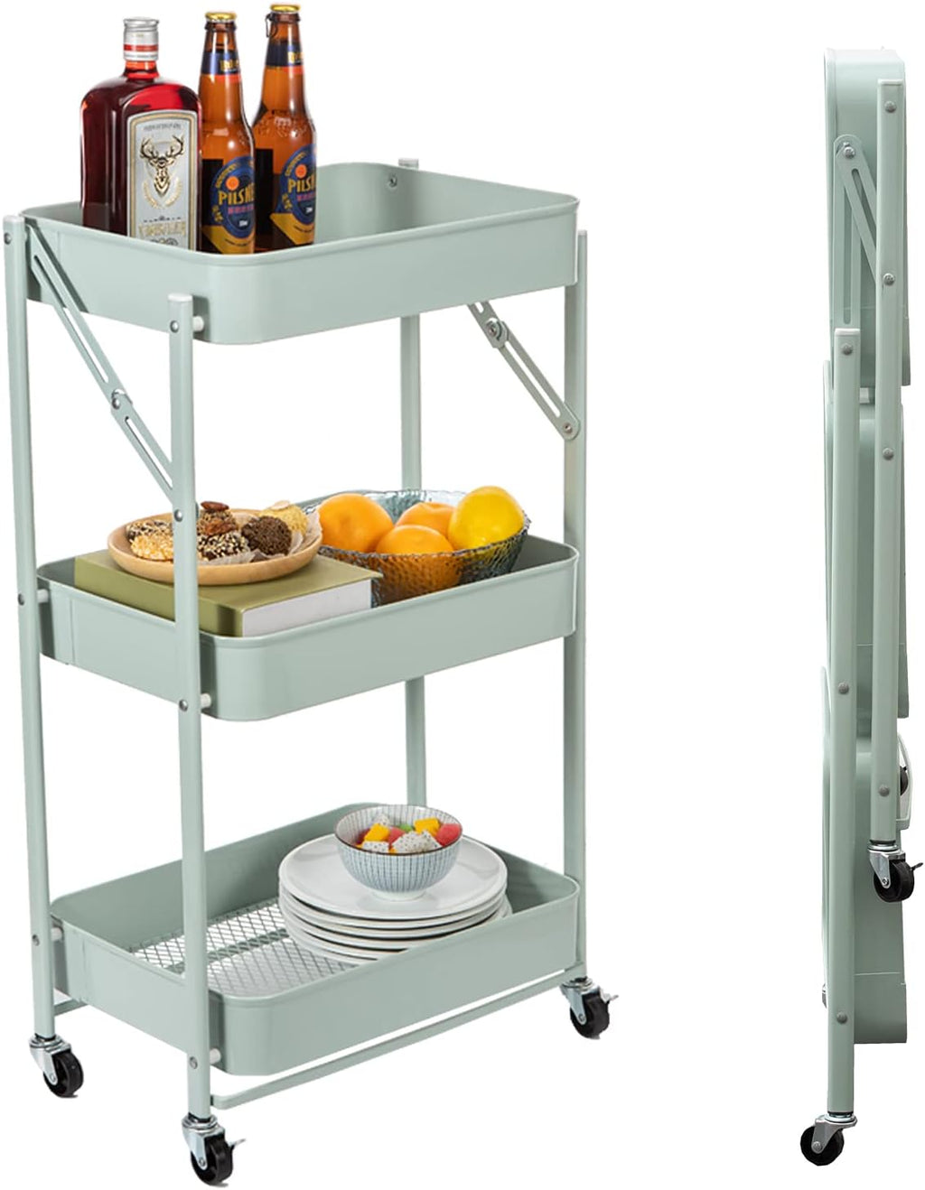 Blue 3 Tier Metal Rolling Cart R29009