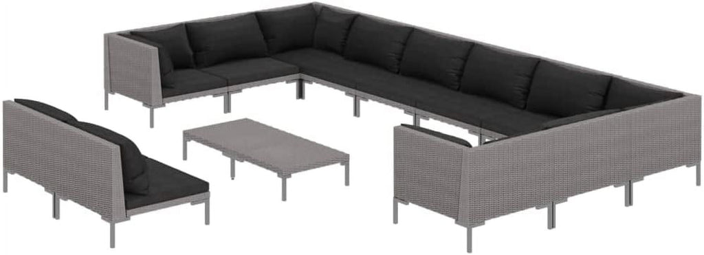 13 Piece Patio Lounge Set with Cushions Poly Rattan Dark Gray K16054