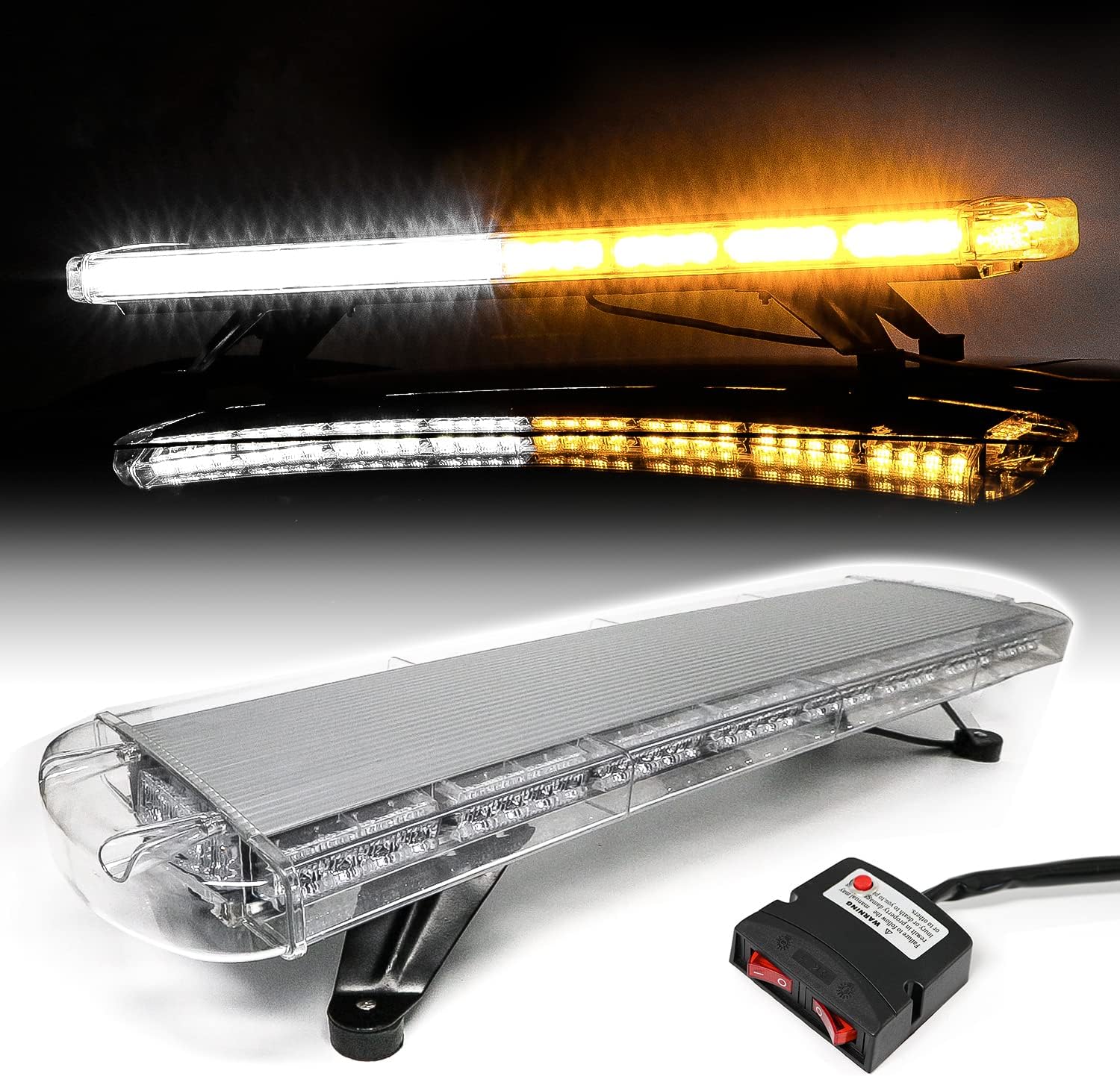 Amber White 38 LED Emergency Strobe Light Bar K34022